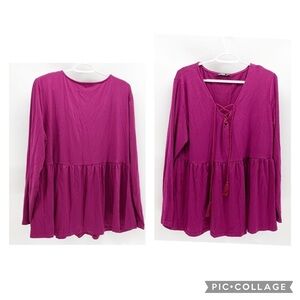 YOINS empire babydoll lace up front casual long sleeve top